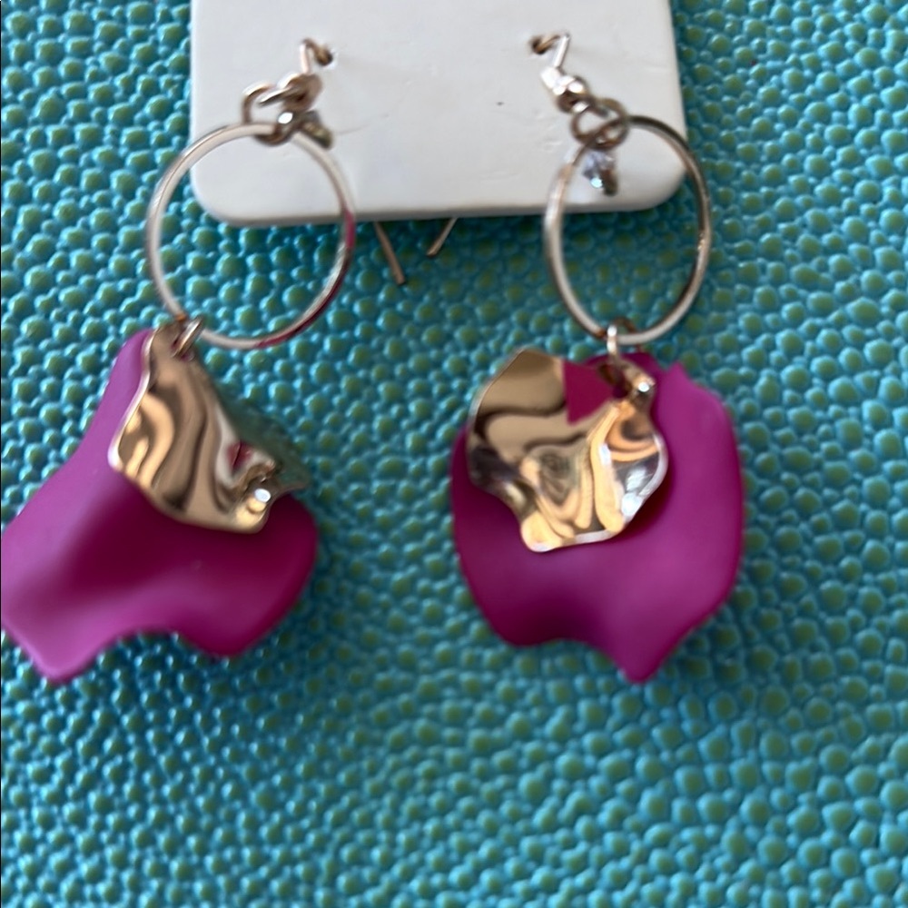NWT. Pink and Gold Hoop Earrings